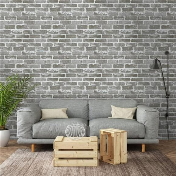 Gray Brick Peel and Stick Wallpaper 3D Faux Stone Removable Vinyl Roll - Picture 4 of 7